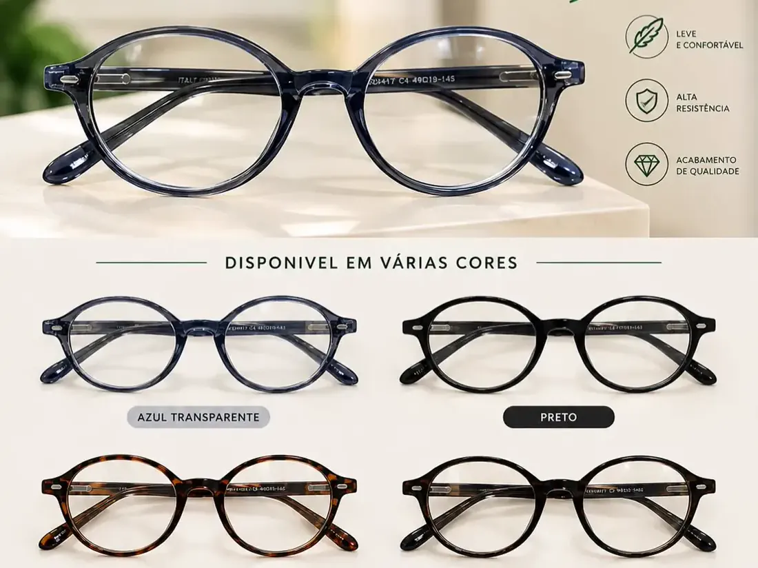 Armações de grau do mesmo modelo em várias cores